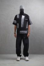Oversize Graphic Cotton Tee - Abstract Vertical Stroke Print
