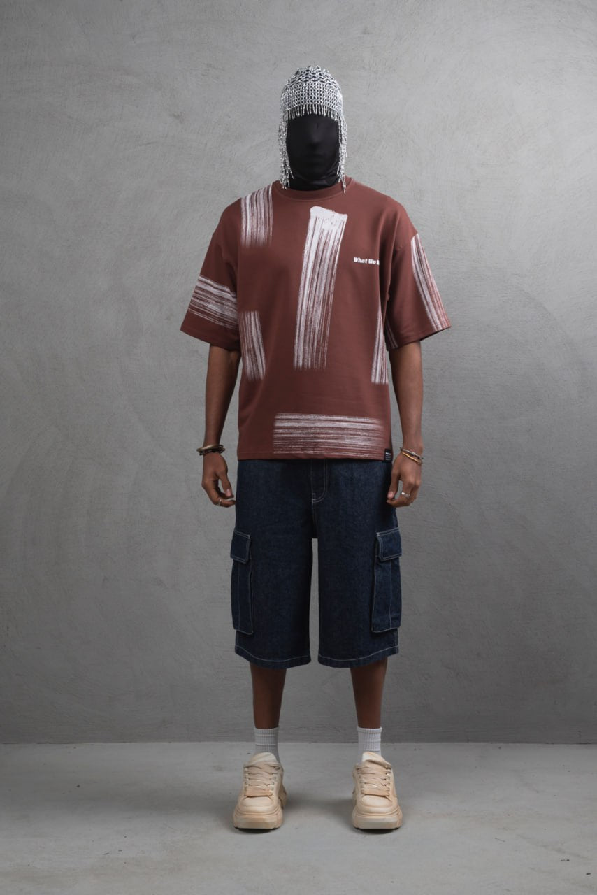Oversize Graphic Cotton Tee - Abstract Vertical Stroke Print