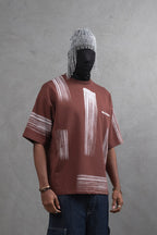 Oversize Graphic Cotton Tee - Abstract Vertical Stroke Print