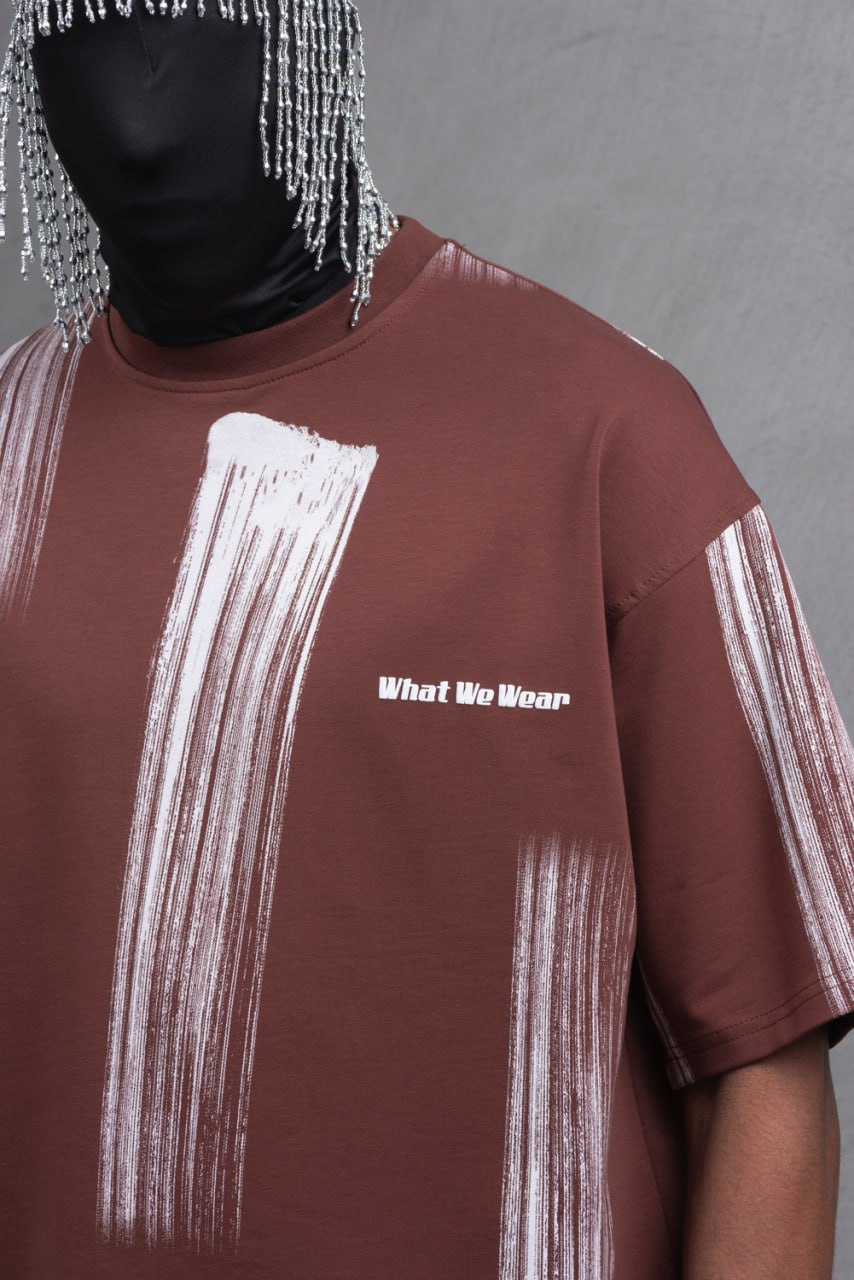 Oversize Graphic Cotton Tee - Abstract Vertical Stroke Print