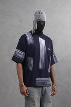Oversize Graphic Cotton Tee - Abstract Vertical Stroke Print