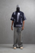 Oversize Graphic Cotton Tee - Abstract Vertical Stroke Print