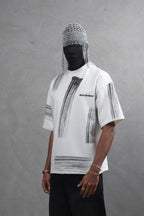 Oversize Graphic Cotton Tee - Abstract Vertical Stroke Print
