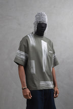 Oversize Graphic Cotton Tee - Abstract Vertical Stroke Print