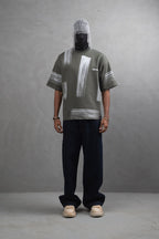 Oversize Graphic Cotton Tee - Abstract Vertical Stroke Print
