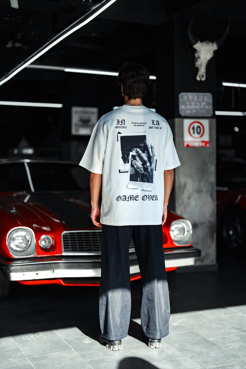Oversize Graphic Cotton Tee – Impossible Game Over Print