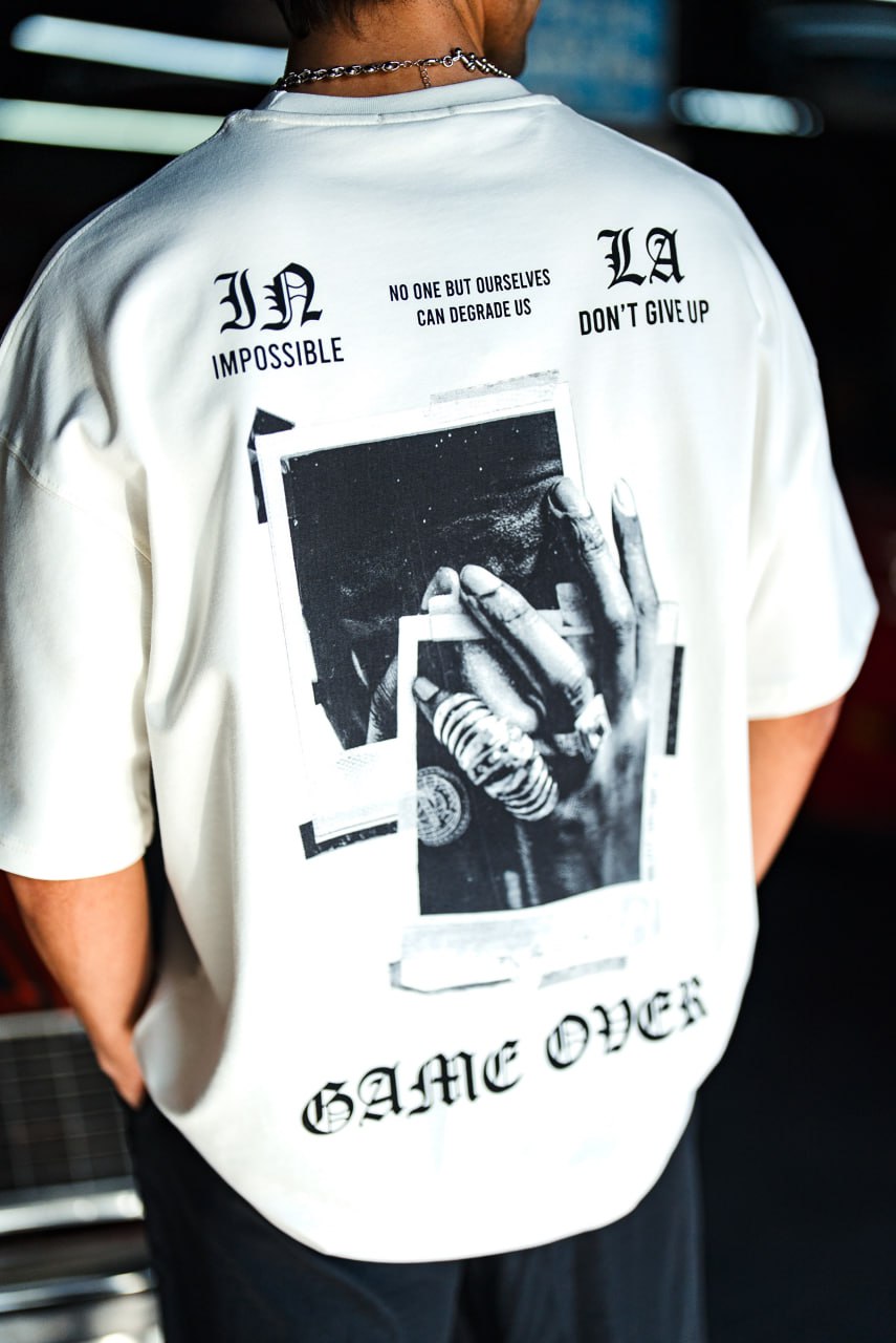 Oversize Graphic Cotton Tee – Impossible Game Over Print