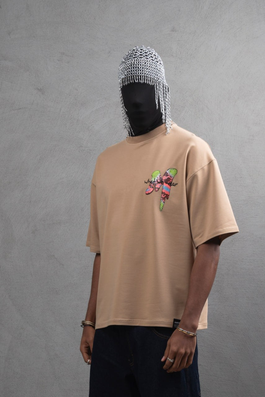 Oversize Graphic Cotton Tee – "What We Wear" Abstract Print