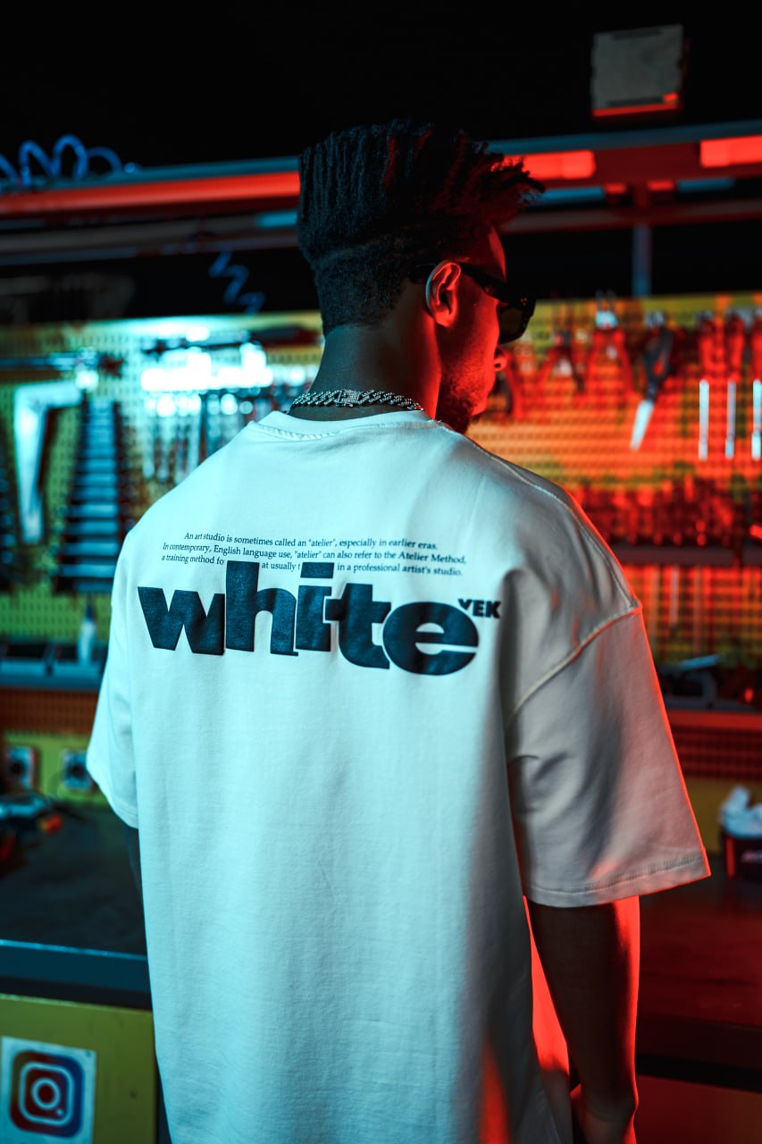 Oversize Graphic Cotton Tee – "White" Minimalist Text Print T-Shirt