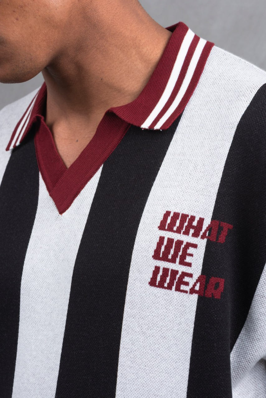 Oversize Striped Cotton Polo Tee – "What We Wear" Design Shirt