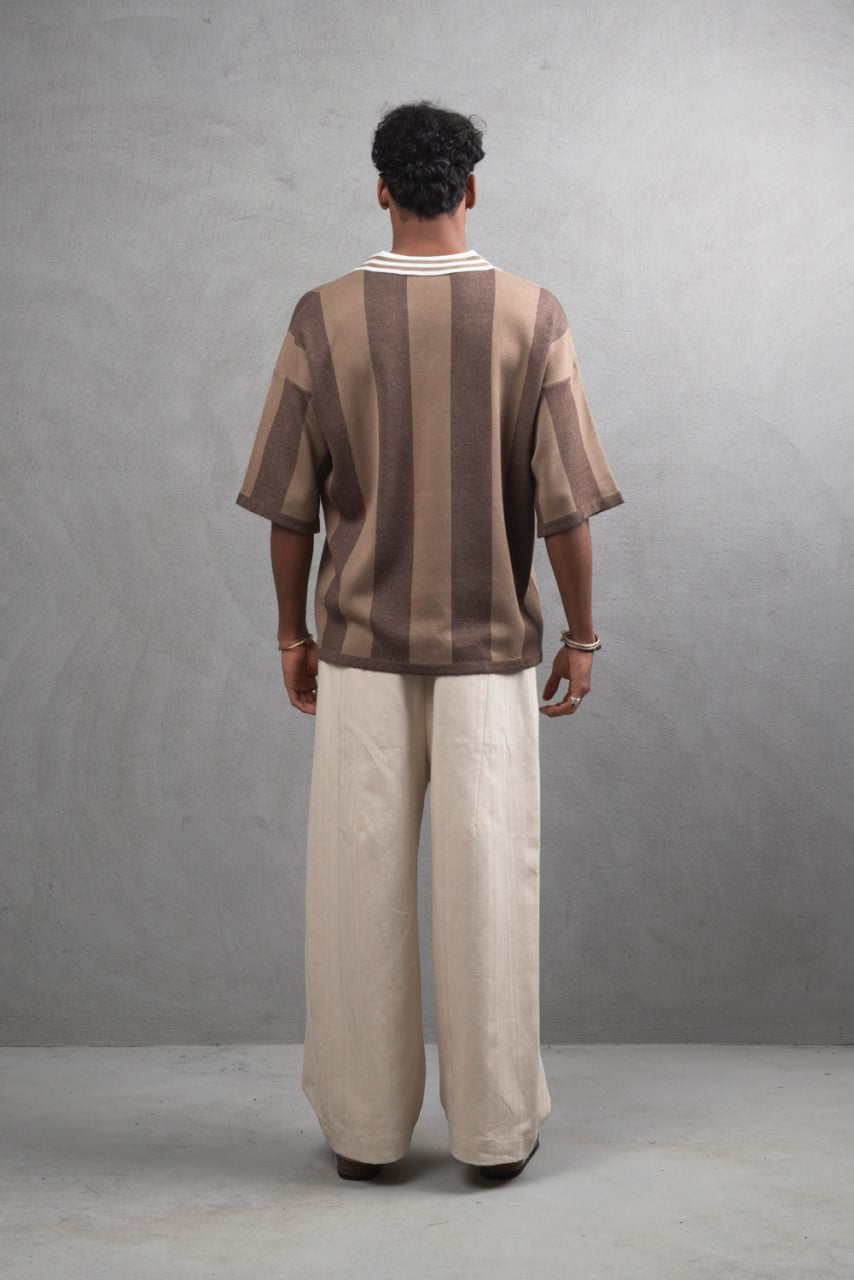Oversize Striped Cotton Polo Tee – "What We Wear" Design Shirt