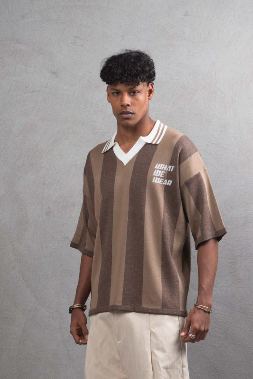 Oversize Striped Cotton Polo Tee – "What We Wear" Design Shirt