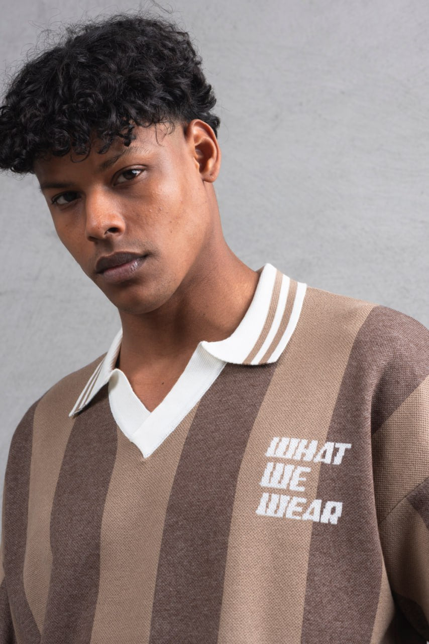 Oversize Striped Cotton Polo Tee – "What We Wear" Design Shirt