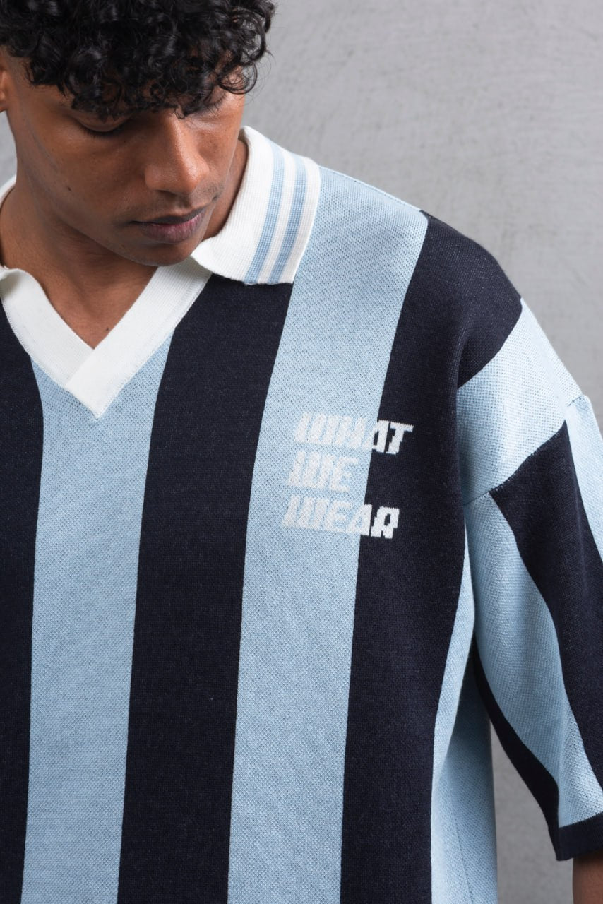 Oversize Striped Cotton Polo Tee – "What We Wear" Design Shirt