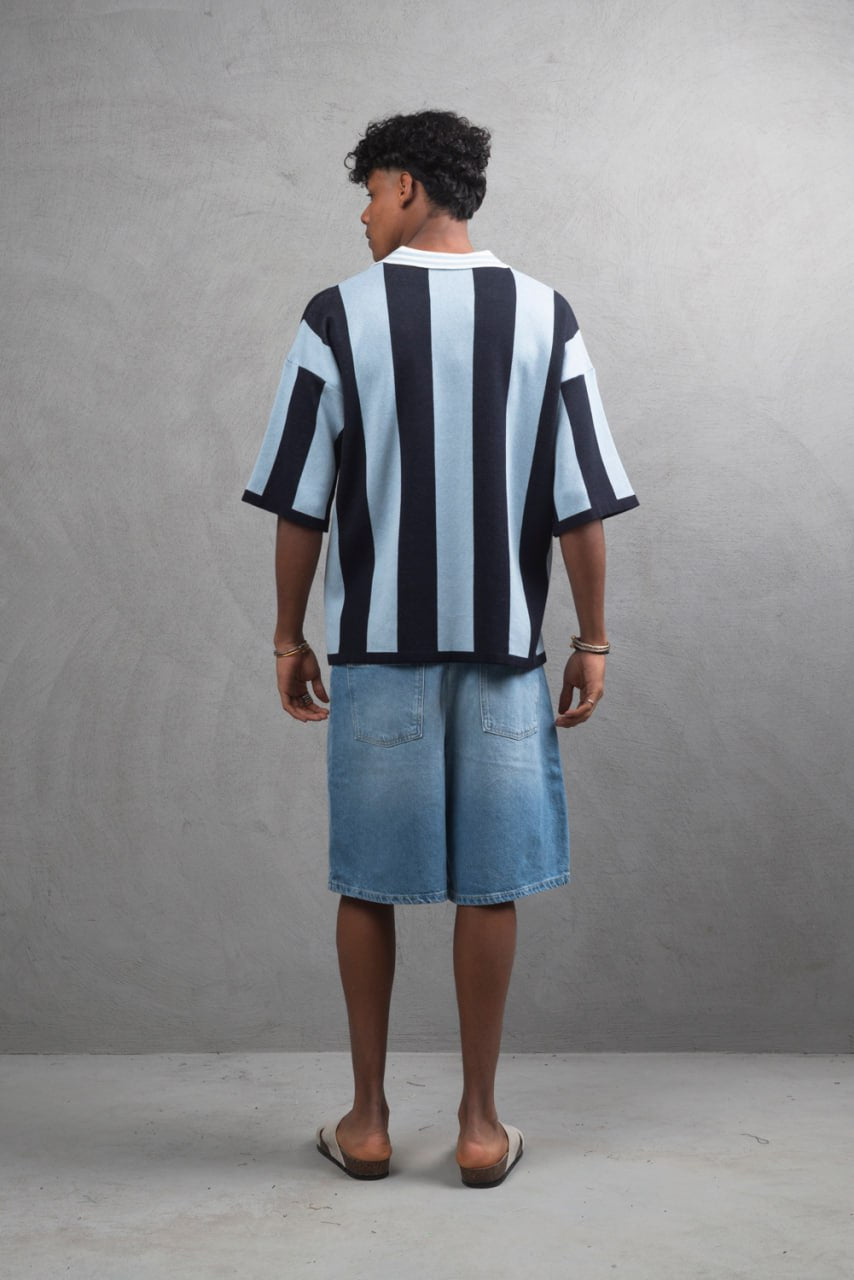 Oversize Striped Cotton Polo Tee – "What We Wear" Design Shirt