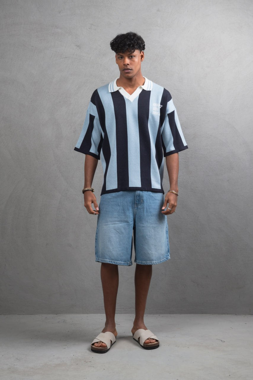 Oversize Striped Cotton Polo Tee – "What We Wear" Design Shirt