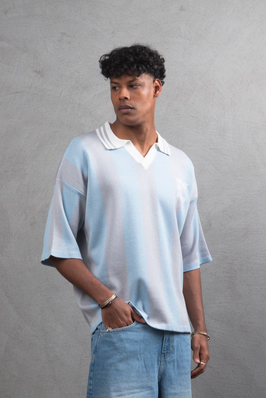 Oversize Striped Cotton Polo Tee – "What We Wear" Design Shirt