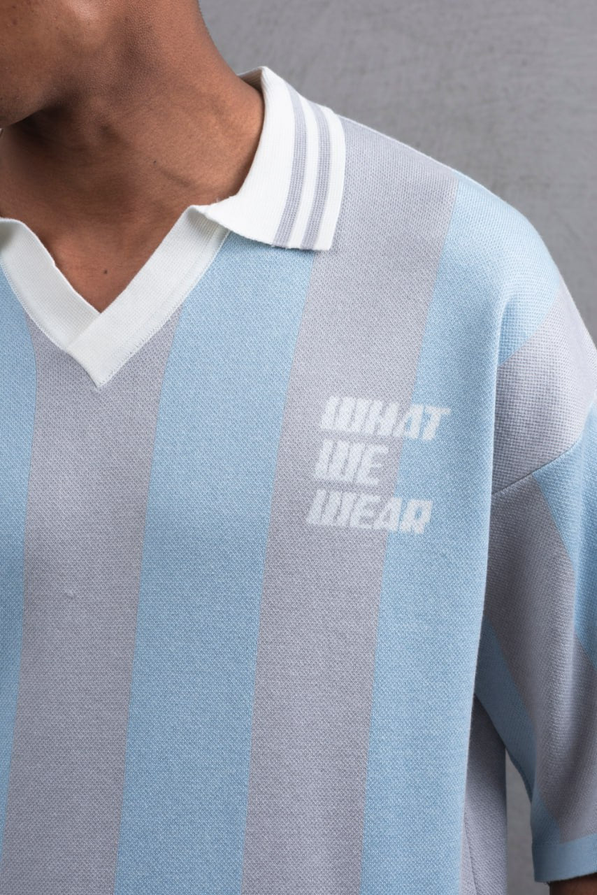 Oversize Striped Cotton Polo Tee – "What We Wear" Design Shirt