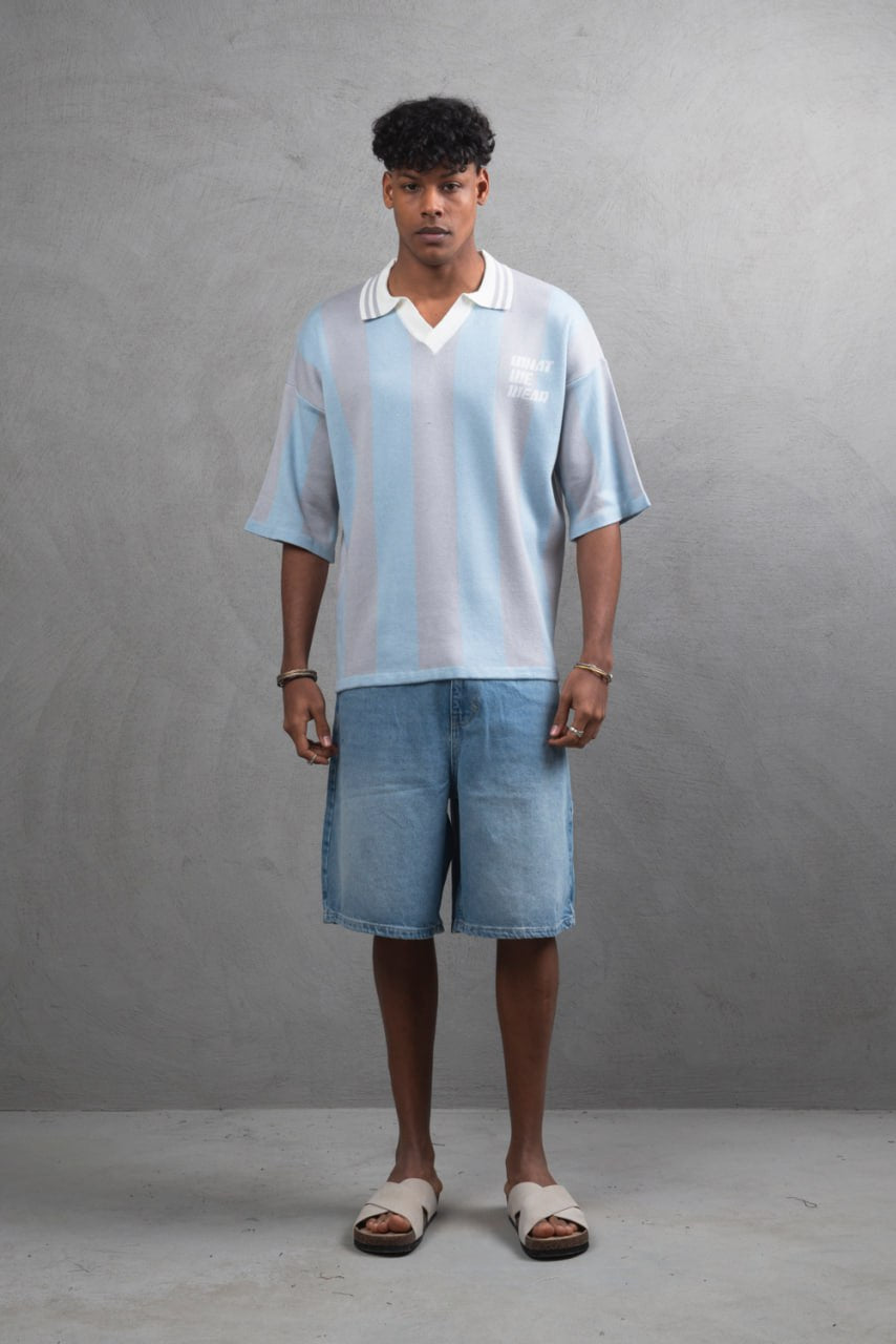 Oversize Striped Cotton Polo Tee – "What We Wear" Design Shirt