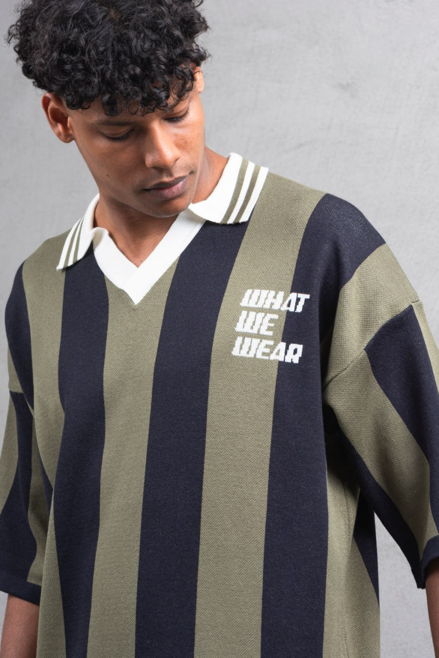 Oversize Striped Cotton Polo Tee – "What We Wear" Design Shirt