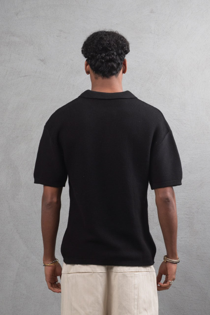 Oversize Textured Cotton Polo T-Shirt – Modern Casual Streetwear