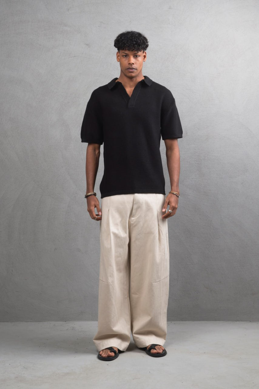 Oversize Textured Cotton Polo T-Shirt – Modern Casual Streetwear