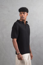 Oversize Textured Cotton Polo T-Shirt – Modern Casual Streetwear