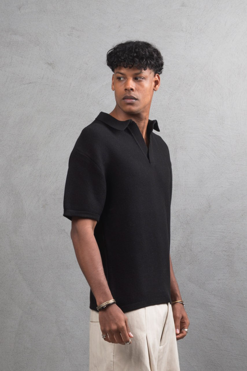 Oversize Textured Cotton Polo T-Shirt – Modern Casual Streetwear
