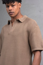 Oversize Textured Cotton Polo T-Shirt – Modern Casual Streetwear