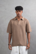 Oversize Textured Cotton Polo T-Shirt – Modern Casual Streetwear