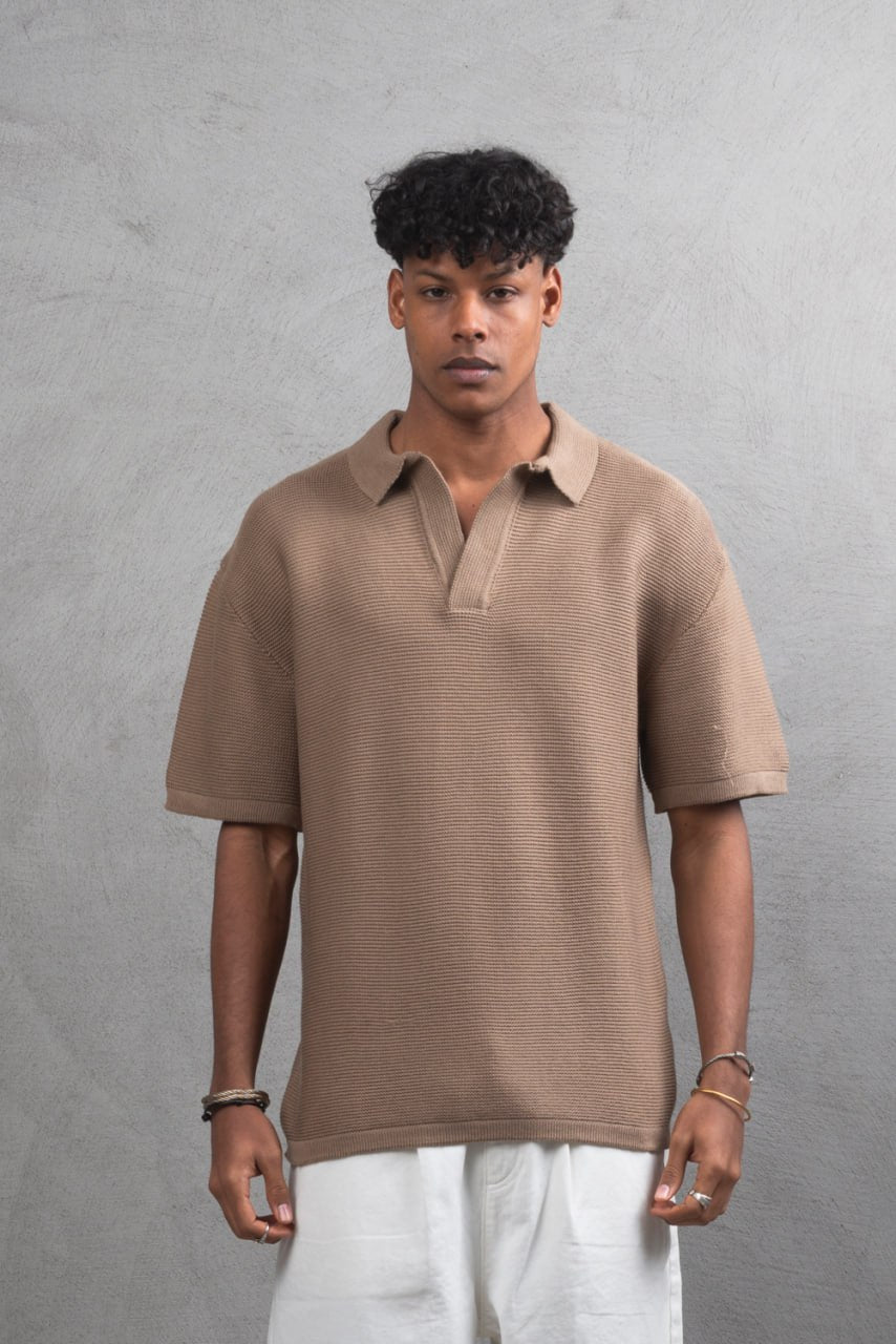 Oversize Textured Cotton Polo T-Shirt – Modern Casual Streetwear