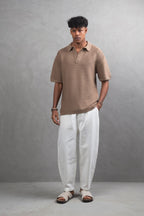 Oversize Textured Cotton Polo T-Shirt – Modern Casual Streetwear