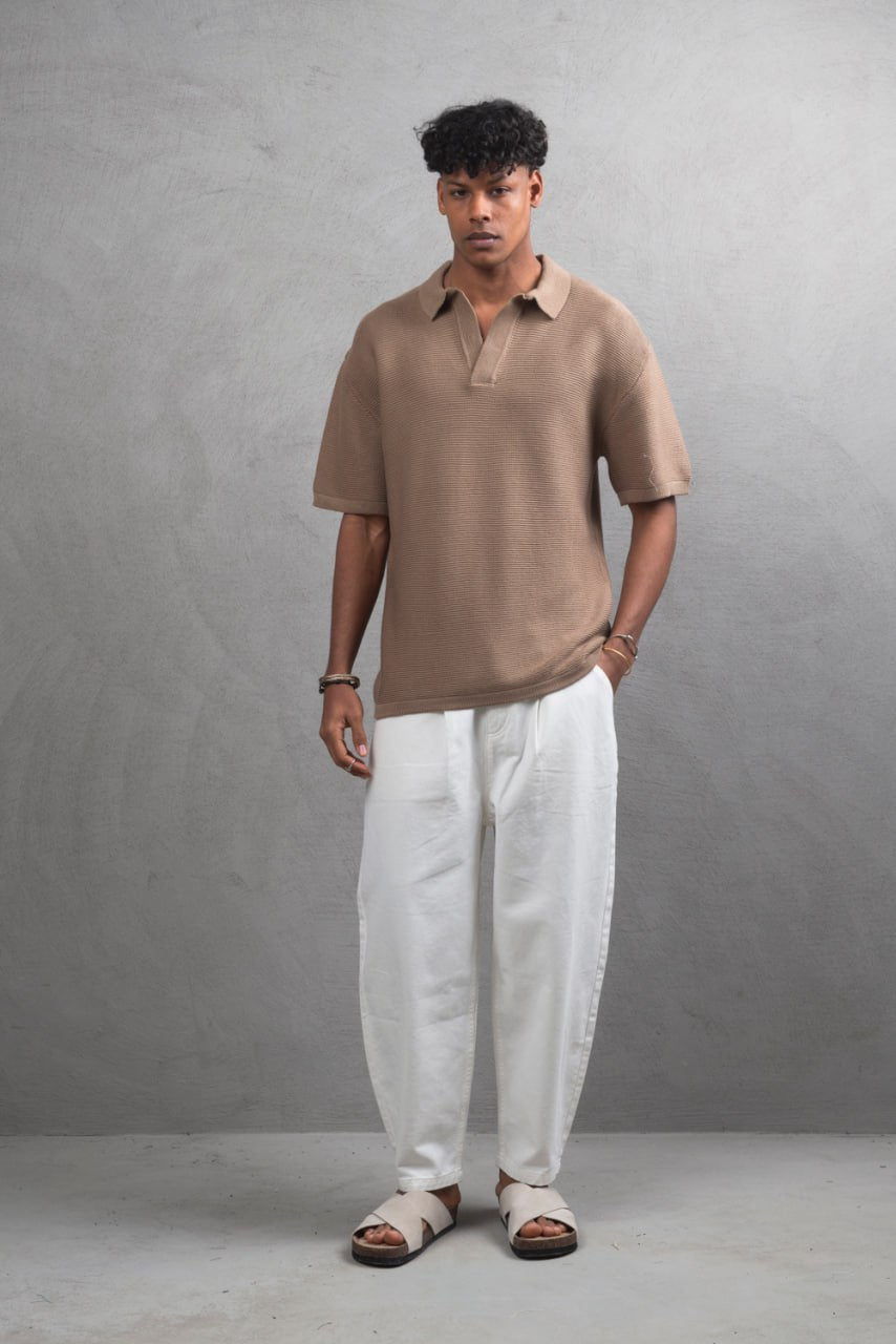 Oversize Textured Cotton Polo T-Shirt – Modern Casual Streetwear