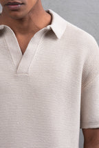 Oversize Textured Cotton Polo T-Shirt – Modern Casual Streetwear