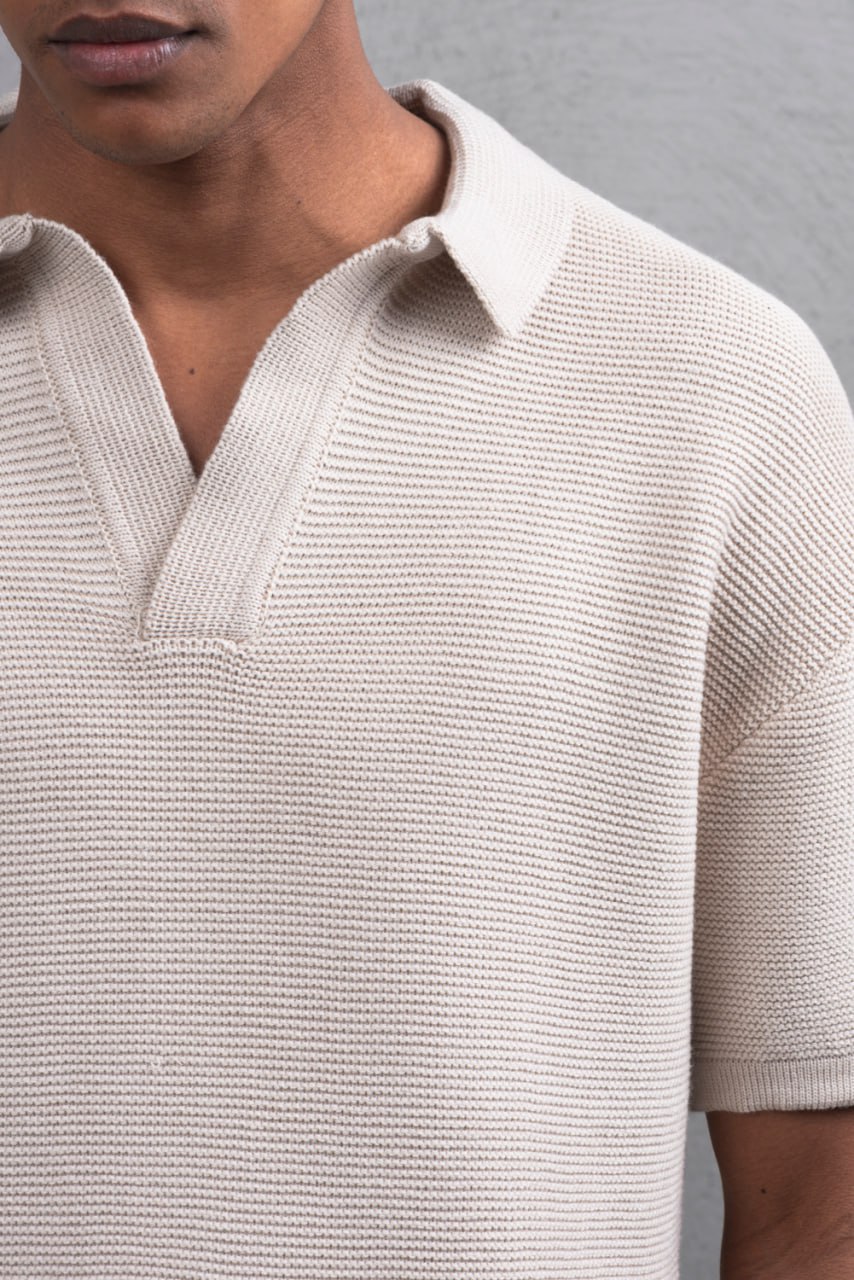 Oversize Textured Cotton Polo T-Shirt – Modern Casual Streetwear