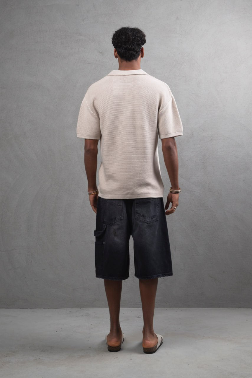 Oversize Textured Cotton Polo T-Shirt – Modern Casual Streetwear