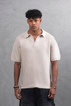 Oversize Textured Cotton Polo T-Shirt – Modern Casual Streetwear