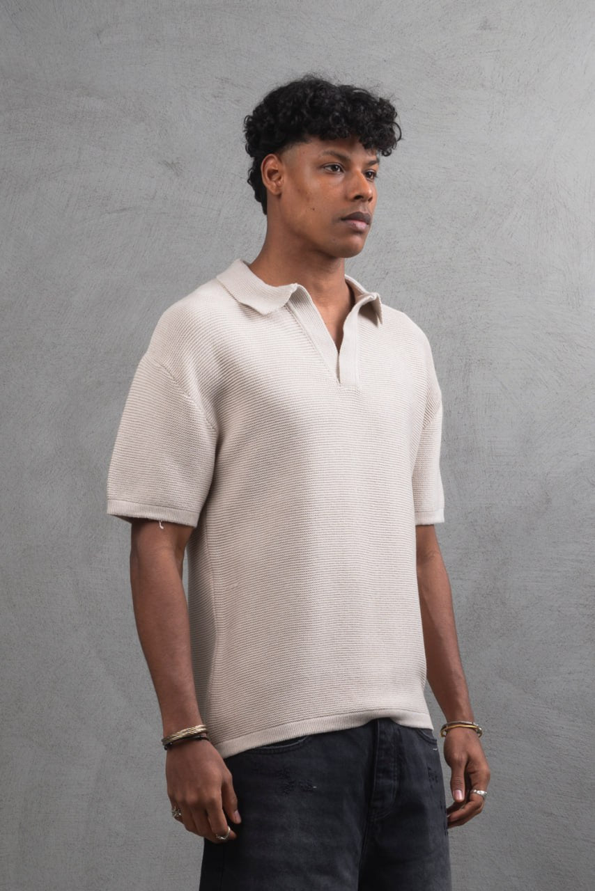 Oversize Textured Cotton Polo T-Shirt – Modern Casual Streetwear
