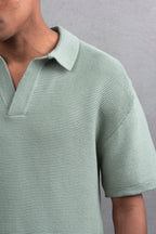 Oversize Textured Cotton Polo T-Shirt – Modern Casual Streetwear