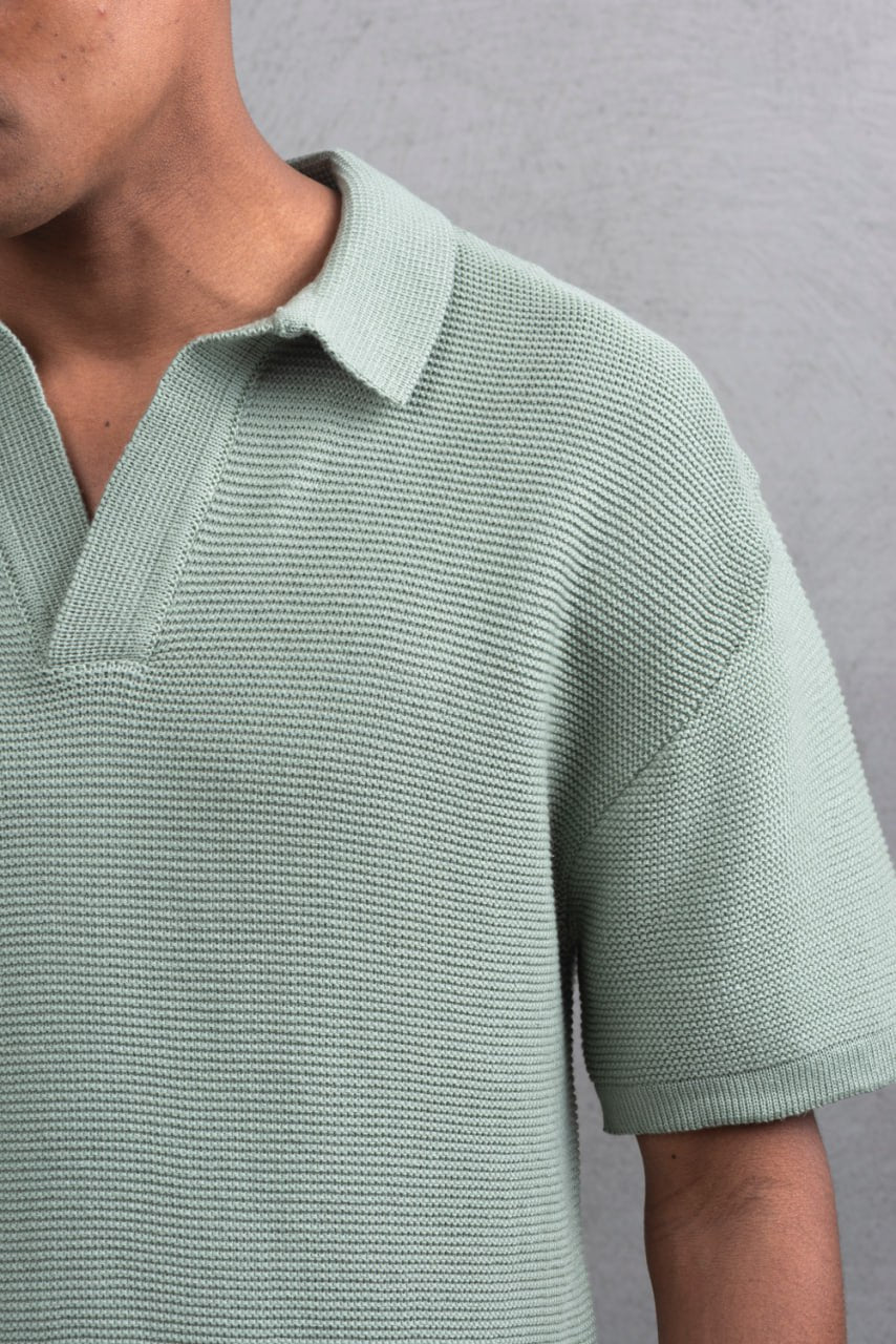 Oversize Textured Cotton Polo T-Shirt – Modern Casual Streetwear