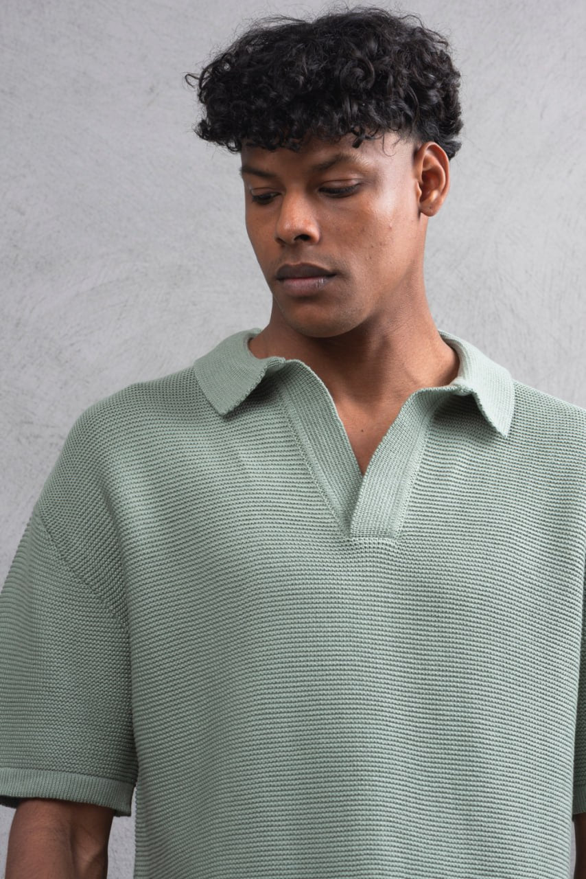 Oversize Textured Cotton Polo T-Shirt – Modern Casual Streetwear