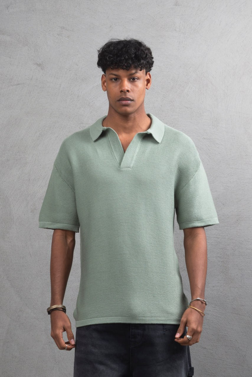 Oversize Textured Cotton Polo T-Shirt – Modern Casual Streetwear