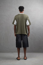 Oversize Textured Panel Cotton Tee – Vertical Striped Design