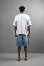 Oversize Textured Panel Cotton Tee – Vertical Striped Design