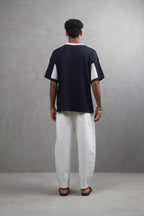 Oversize Textured Panel Cotton Tee – Vertical Striped Design