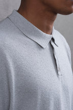 Oversize Textured Cotton Polo Tee – 3-Button Collar Relaxed Fit Shirt