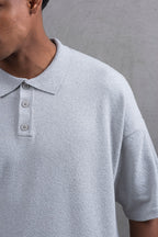 Oversize Textured Cotton Polo Tee – 3-Button Collar Relaxed Fit Shirt
