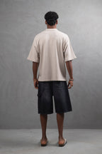 Oversize Textured Cotton Polo Tee – 3-Button Collar Relaxed Fit Shirt