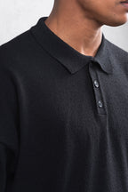 Oversize Textured Cotton Polo Tee – 3-Button Collar Relaxed Fit Shirt