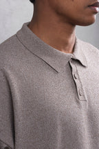 Oversize Textured Cotton Polo Tee – 3-Button Collar Relaxed Fit Shirt